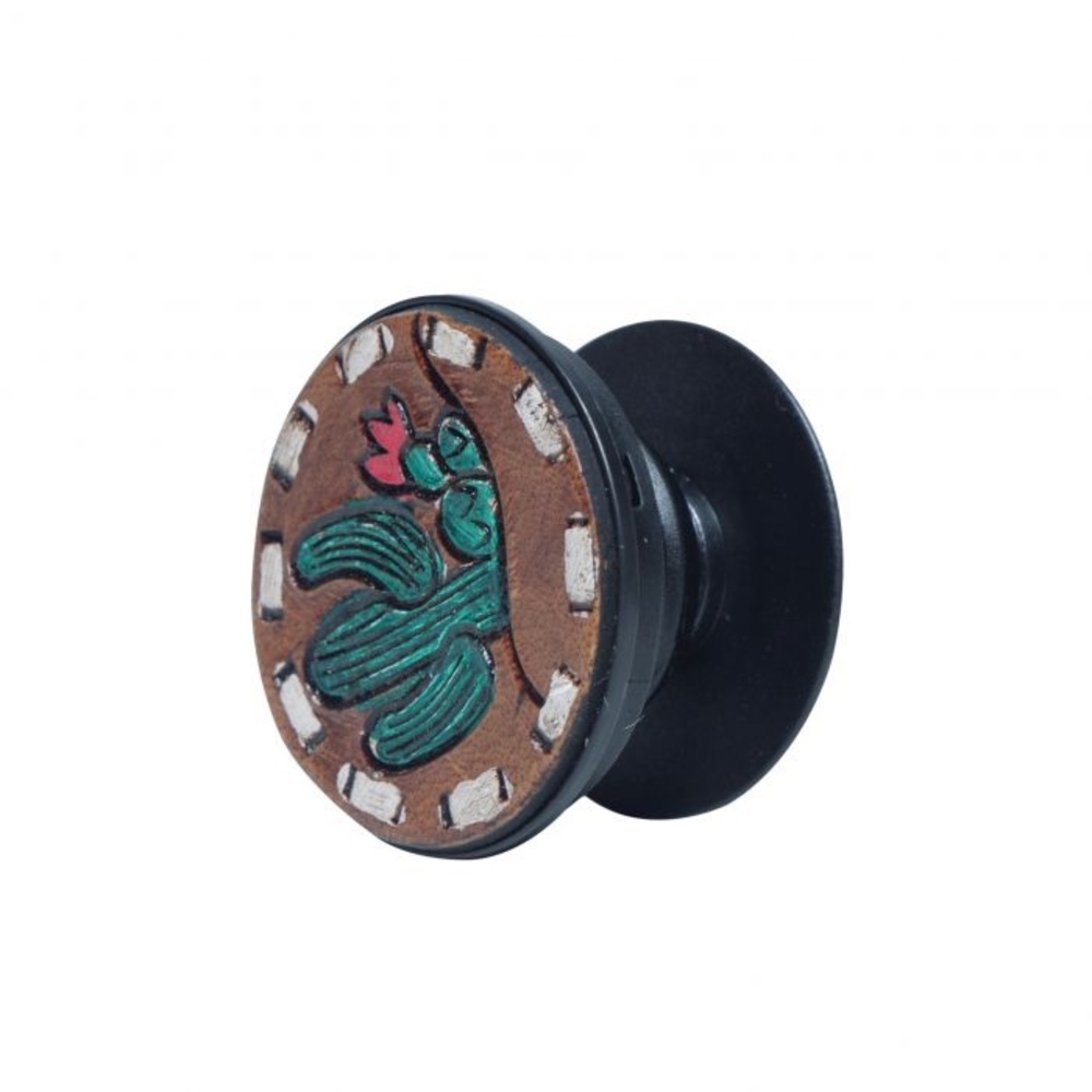 NWT Hand-Tooled Leather Phone Grip - Cactus - Picture 1 of 4